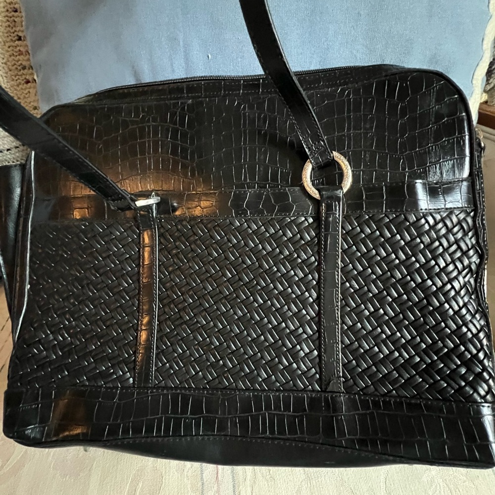 Black Woven Leather Tote Bag